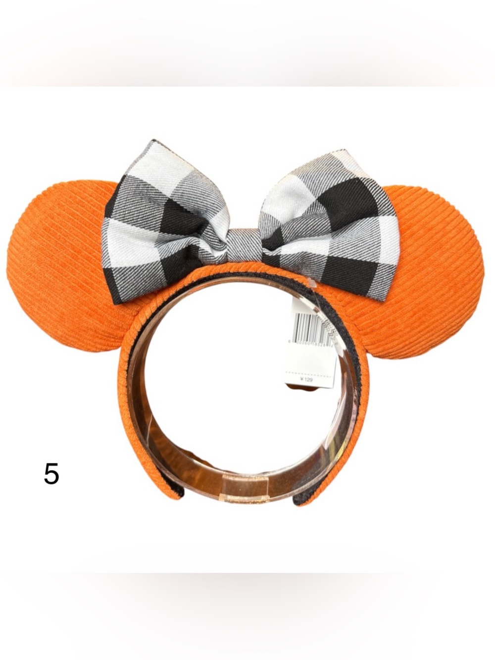 Disney Halloween Minnie Mouse Corduroy Black White Plaid Ears Headband NEW! 5